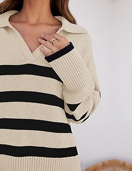 トップス V-NECK JACKET - DOBBY STRIPE ZESICA Women's 2025 Fall Winter Sweaters Lapel V Neck Long